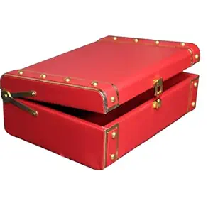 Presnt Red Decorative Storage Box Wooden Gift Trunk with Gold Metal Studs & Lock | Multipurpose Organizer for Jewellery, Keepsakes, Crafts & Home D?cor