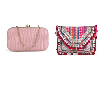 Combo Of Boho Bag And Black & Gold Embroidered Box Clutches For Girls and womens