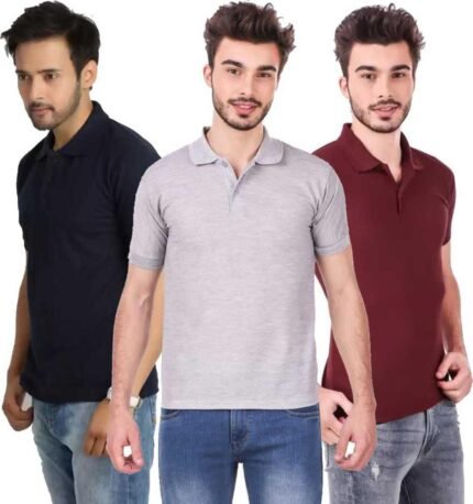 Men's Polo Neck Half Sleeve Casual Tshirt Combo of Dark Blue, Maroon, Grey colors (Pack of 3)